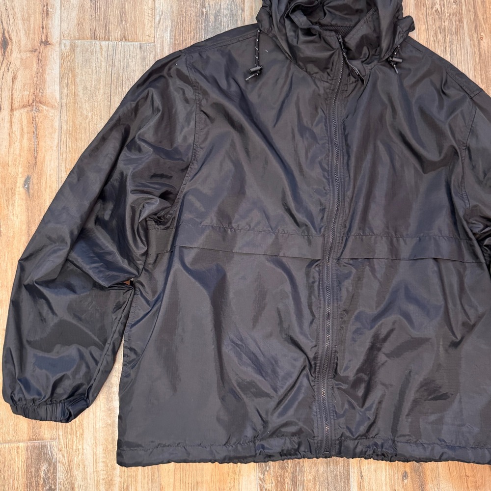 Eddie Bauer EBTEK Mens Large Black Nylon Ripstop Hooded Windbreaker Jacket Zip